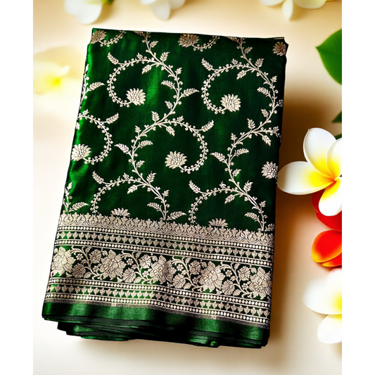 Green jaal zari allover satin banarasi silk saree Niaura