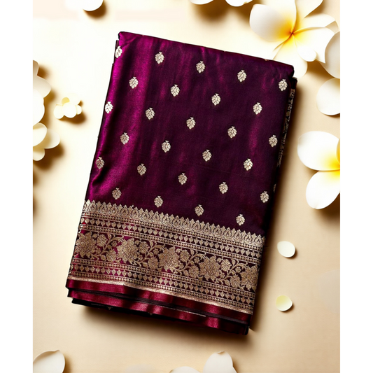 Wine satin banarasi silk saree Niaura