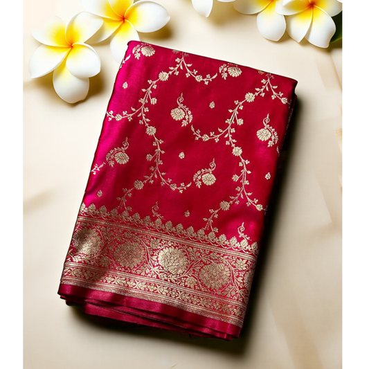 Pink satin banarasi silk saree Niaura