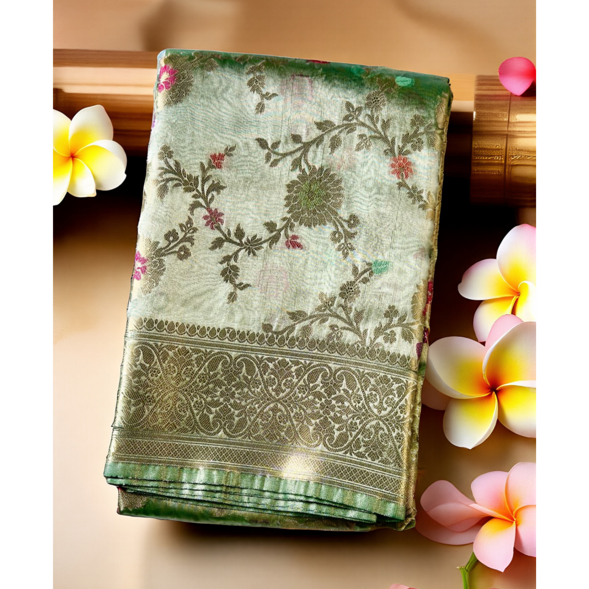 Pastel green tissue with jaal zari meenakari banarasi silk saree Niaura