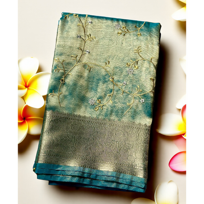 Blue with zari work tissue banarasi silk saree Niaura