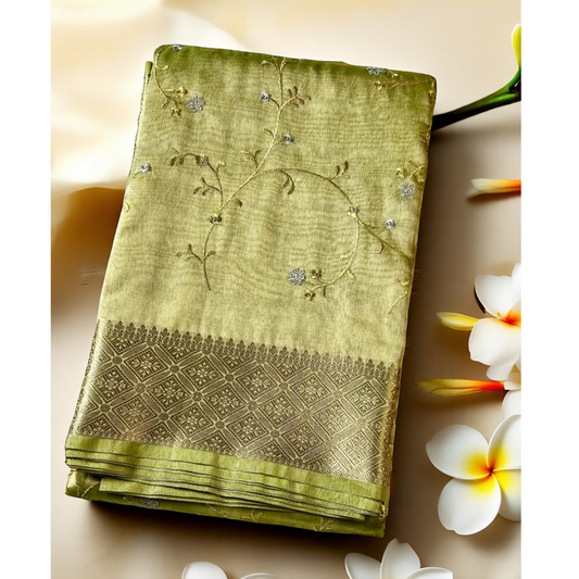 Green with zari work tissue banarasi silk saree Niaura