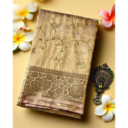 Pink with zari work tissue banarasi silk saree Niaura