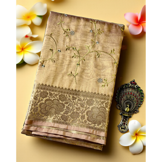 Pink with zari work tissue banarasi silk saree Niaura