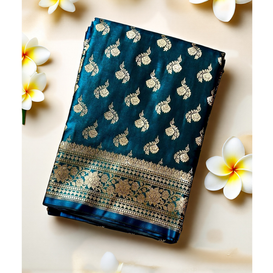 Blue satin banarasi silk saree Niaura