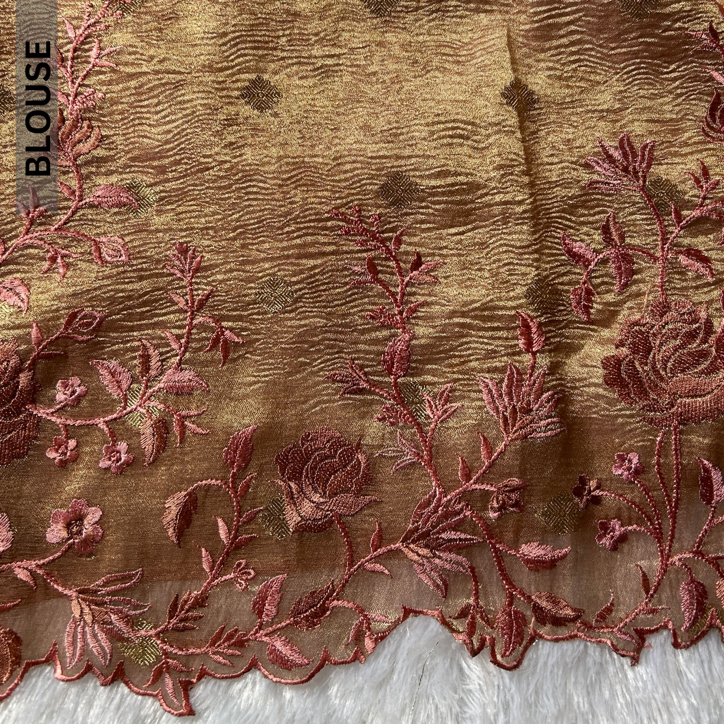 Dusty Rose Banarasi Crush Tissue  Floral Saree