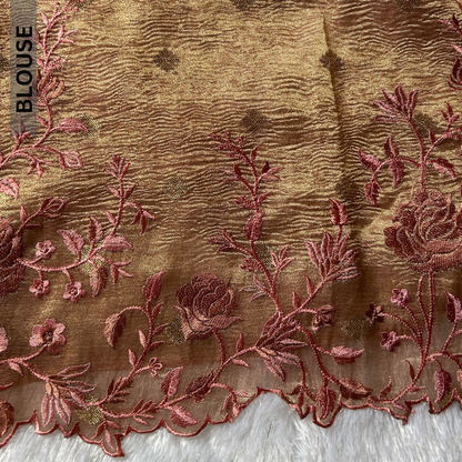 Dusty Rose Banarasi Crush Tissue  Floral Saree